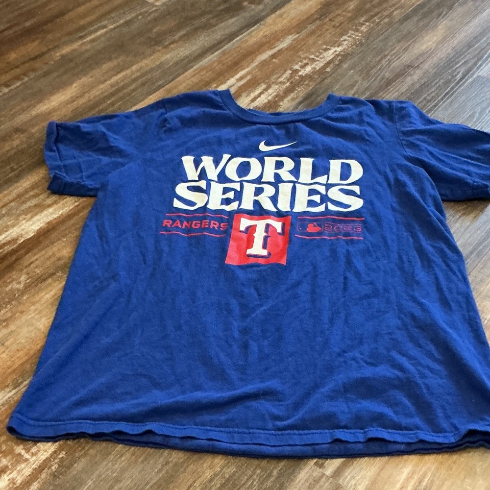 Nike Blue Texas Ranges Baseball World Series Kids Tee